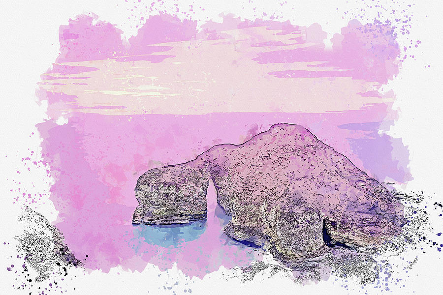 Rocky Cliff on Sea ca by Ahmet Asar Asar Studios Painting by Celestial Images