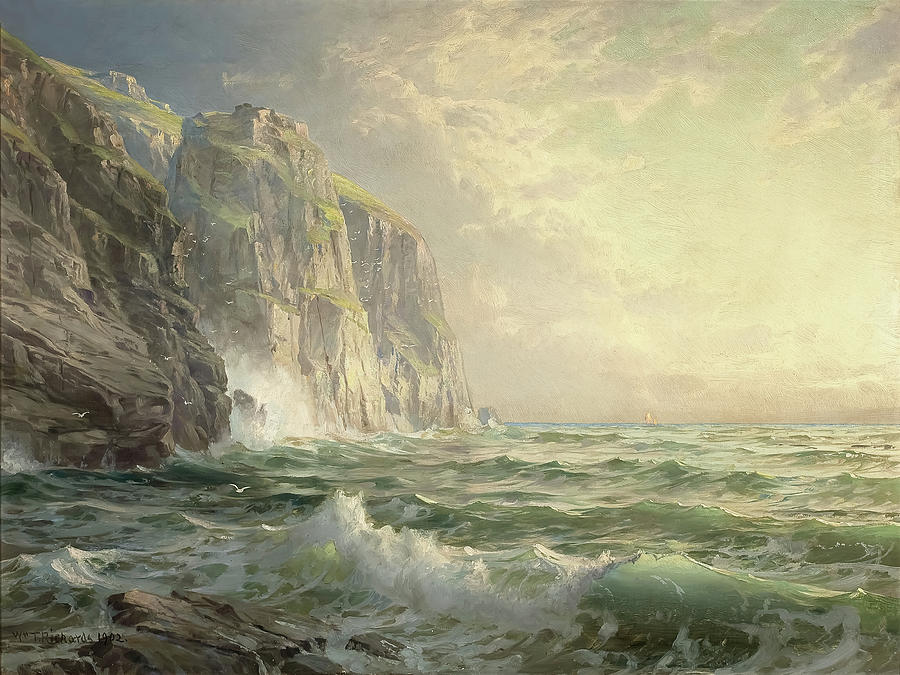 William Trost Richards Painting - Rocky Cliff with Stormy Sea by William Trost Richards by Mango Art