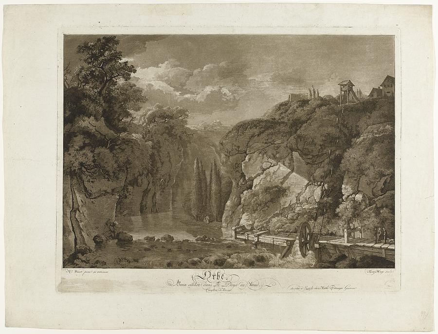 Rocky Landscape with Water Wheel at a Reservoir, Franz Hegi, after ...