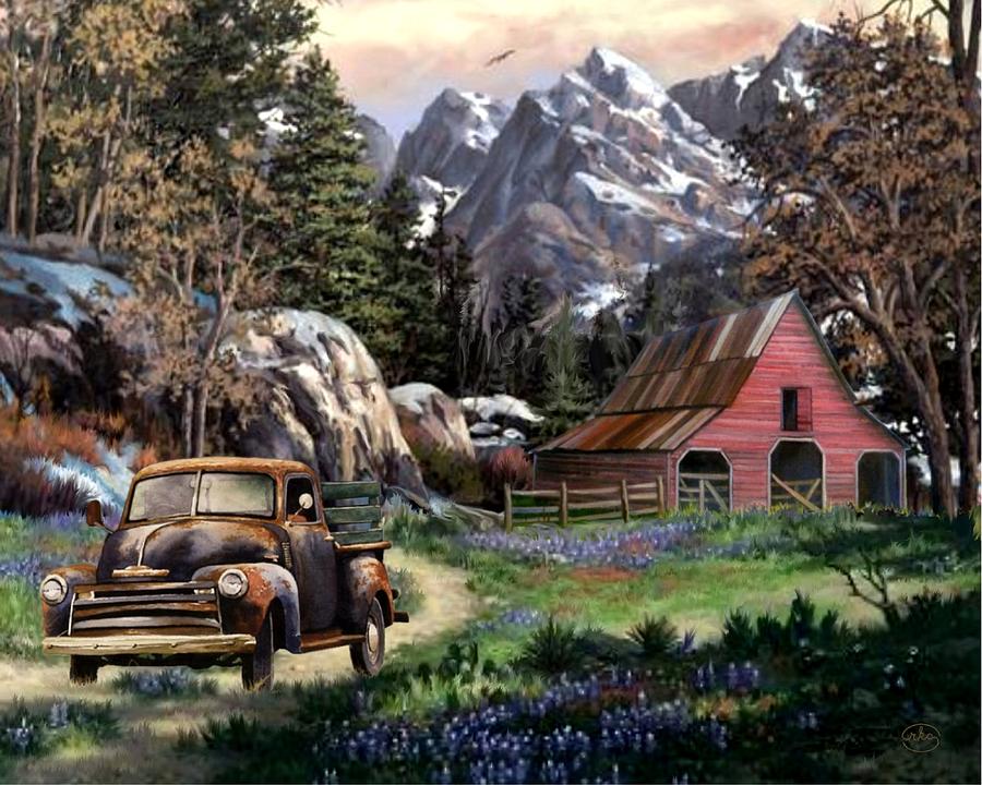 Rocky Mountain Ranch Painting by Ron Chambers