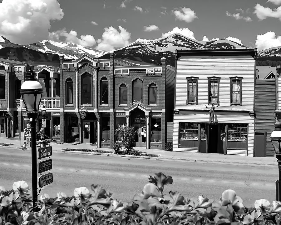 Black And White Photograph - Rocky Mountain Town Skyline in Black and White - Breckenridge Colorado by Gregory Ballos