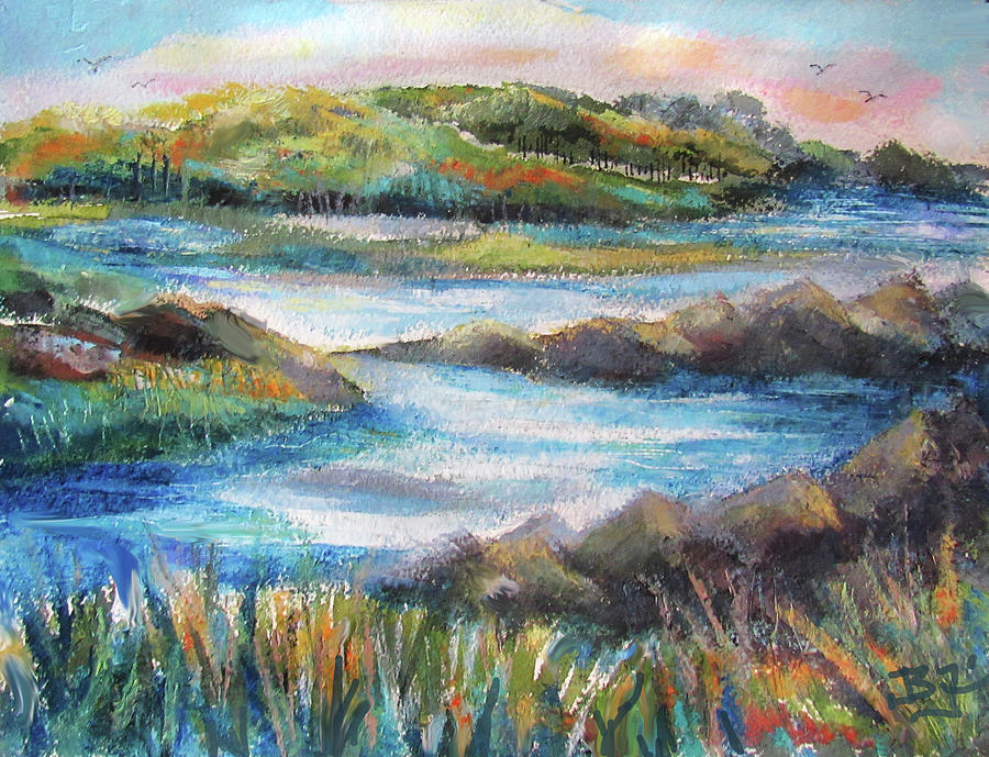 Rocky Ocean Inlet Painting by Jean Batzell Fitzgerald