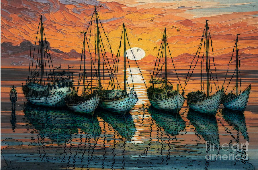 Rocky Point boats in the Sundset Digital Art by Deb Nakano