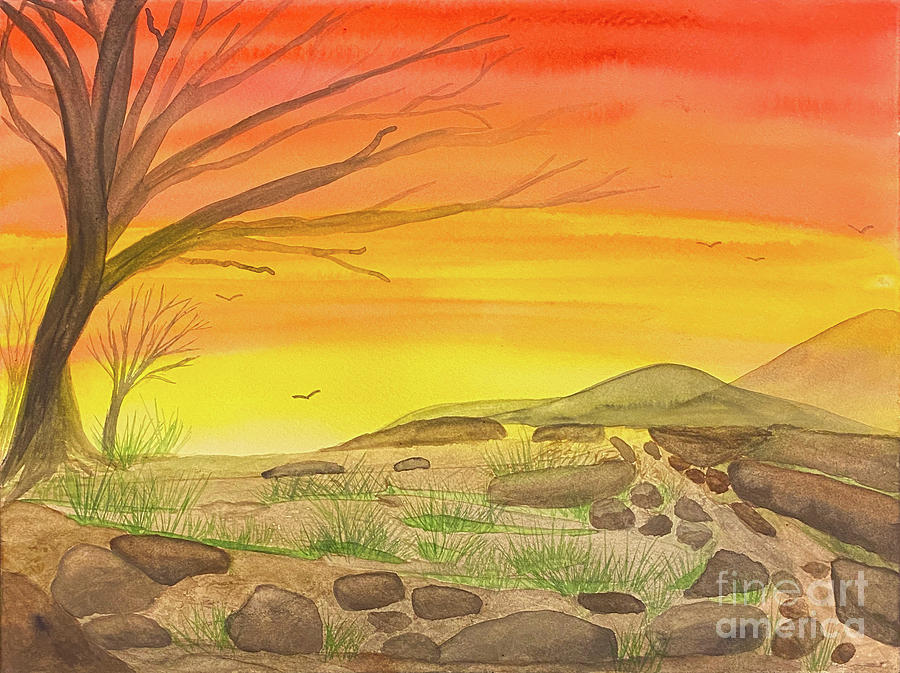 Rocky Sunset Painting by Lisa Neuman