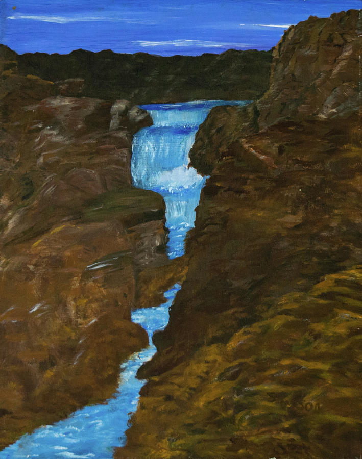 Rocky Waterfall Painting by Elizabeth Simpson