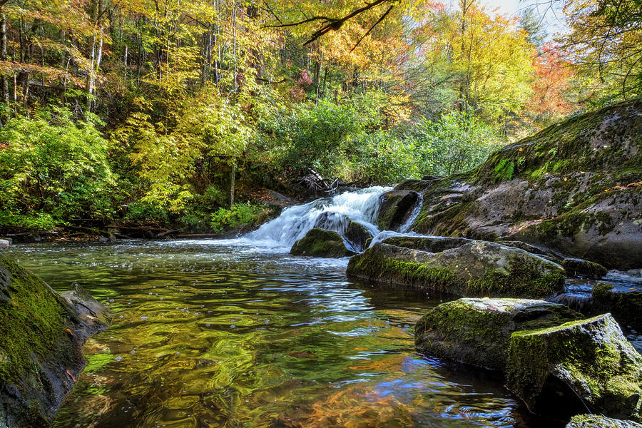 Rocky Waterfall into the Autumn Pool Photograph by Debra and Dave ...