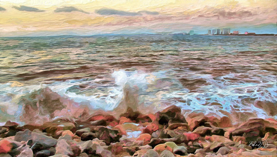 Rocky Shore Painting - Rocky Waves 0742 by Lola Villalobos