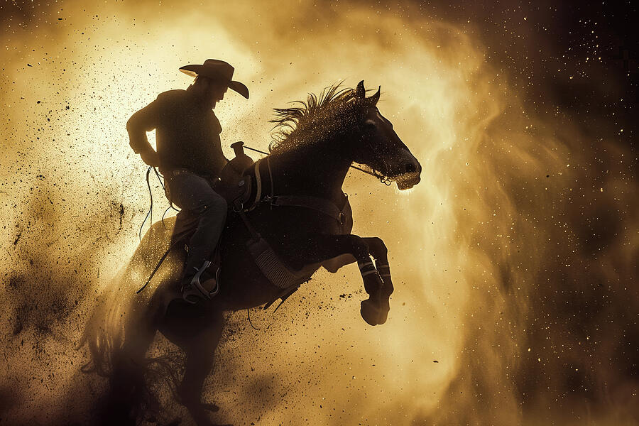 Rodeo 01 Cowboy and Bucking Horse Digital Art by Matthias Hauser