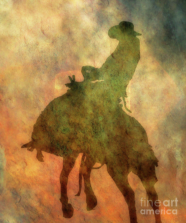 Rodeo Bronco Riding Silhouette Digital Art by Randy Steele