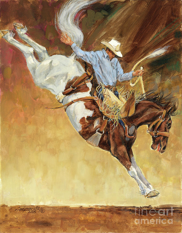 Bucking Horse Painting - Rodeo - Bucking Horse Side View by Don Langeneckert