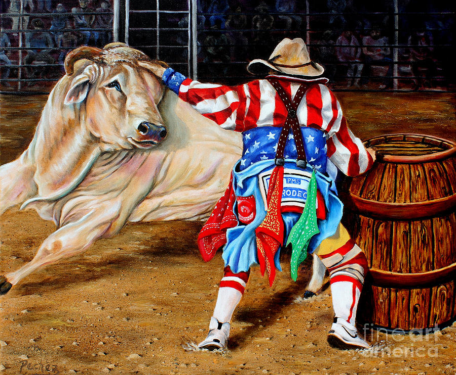 Bull Painting - Rodeo Clown by Pechez Sepehri