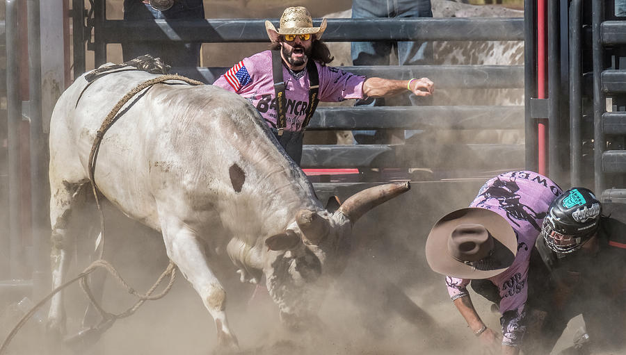 Rodeo Clowns At Work Photograph by Bill Ray - Fine Art America