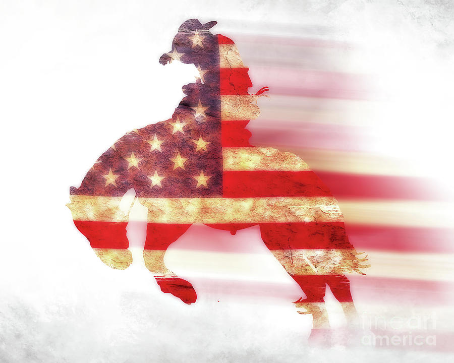 Rodeo Cowboy Flag Silhouette Digital Art by Randy Steele