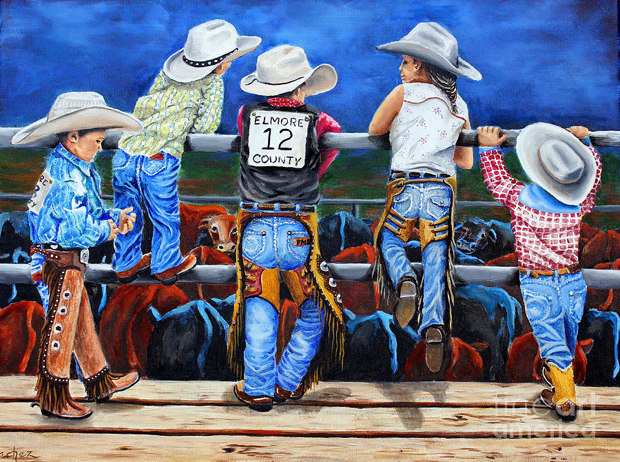 Rodeo Kids On Fence Painting By Pechez Sepehri Fine Art America