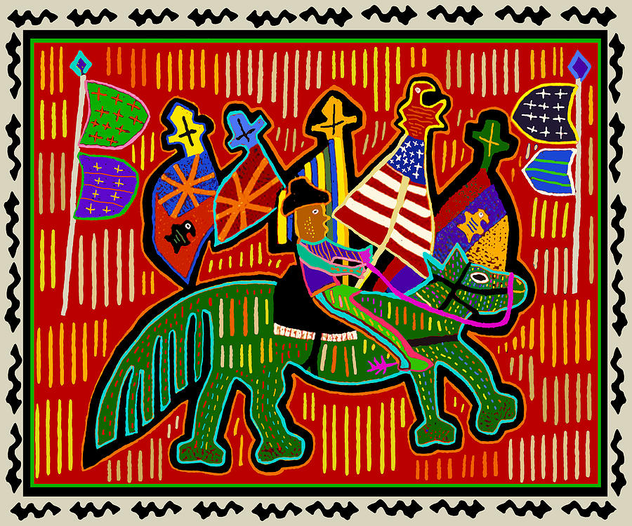 Rodeo King with Flags Digital Art by Vagabond Folk Art - Virginia Vivier
