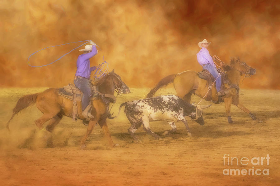 Rodeo Team Calf Roping Cowboy Digital Art by Randy Steele