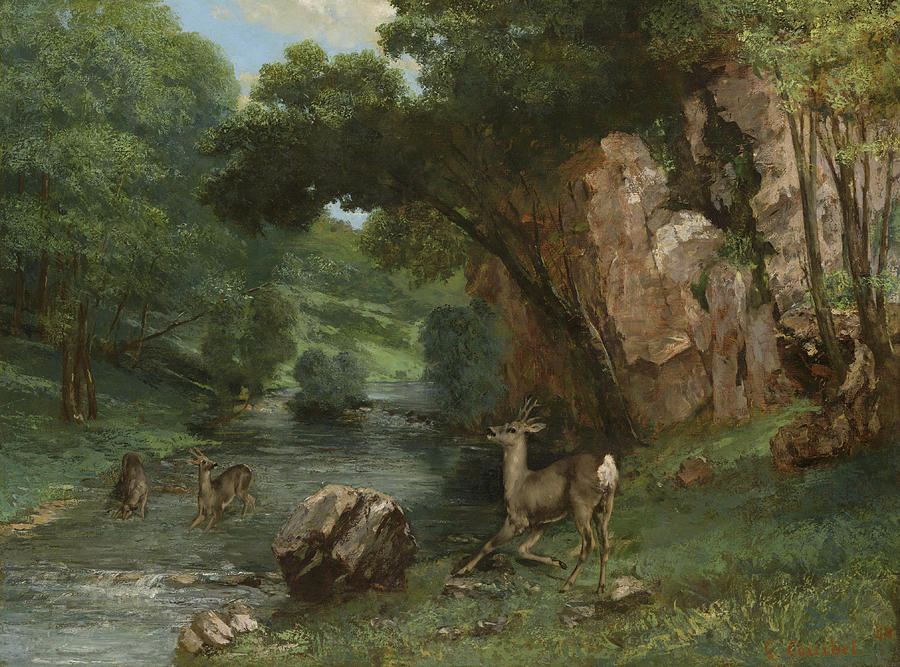 Gustave Courbet  Painting - Roe Deer at a Stream by Gustave Courbet