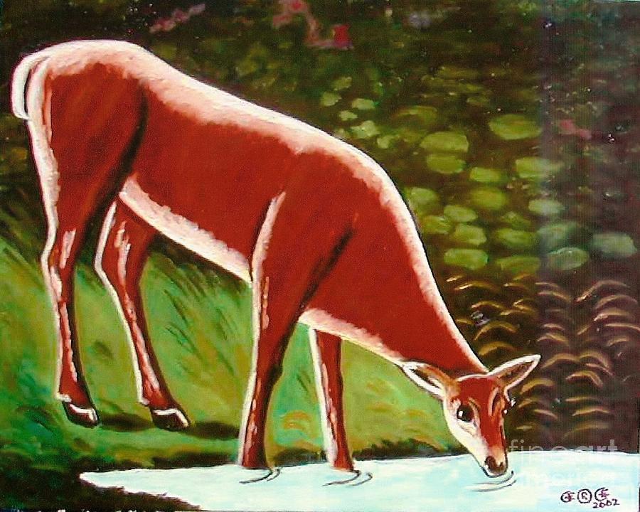 Roe Deer by a Creek Painting by George I Perez