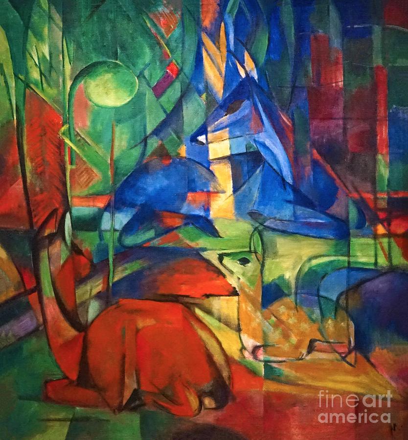 Roe deer in the forest II Painting by Franz Marc