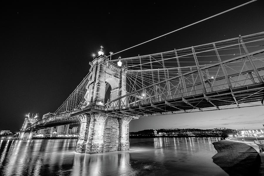 Roebling Bridge Cincinnati Ohio Black and White Photograph by Dave Morgan