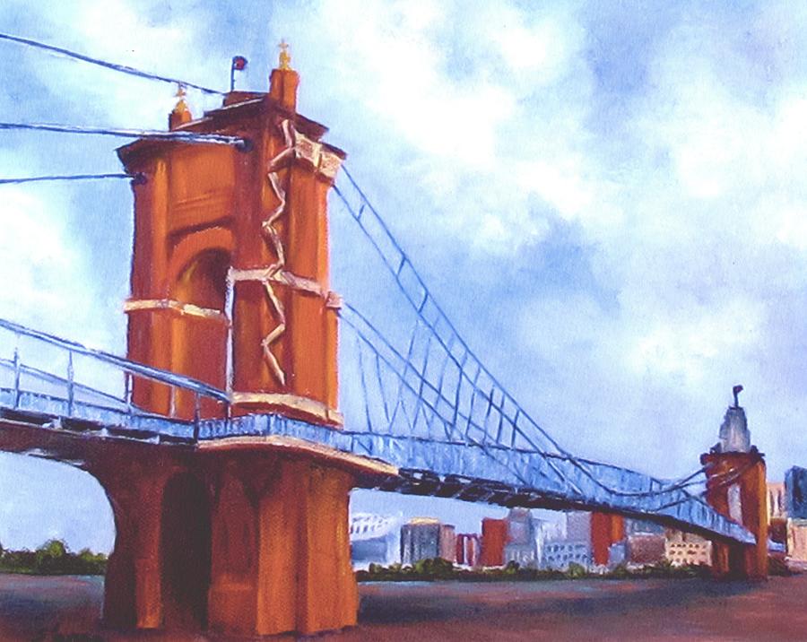 Roebling Bridge Cincinnati  Painting by Suzzanna Frank