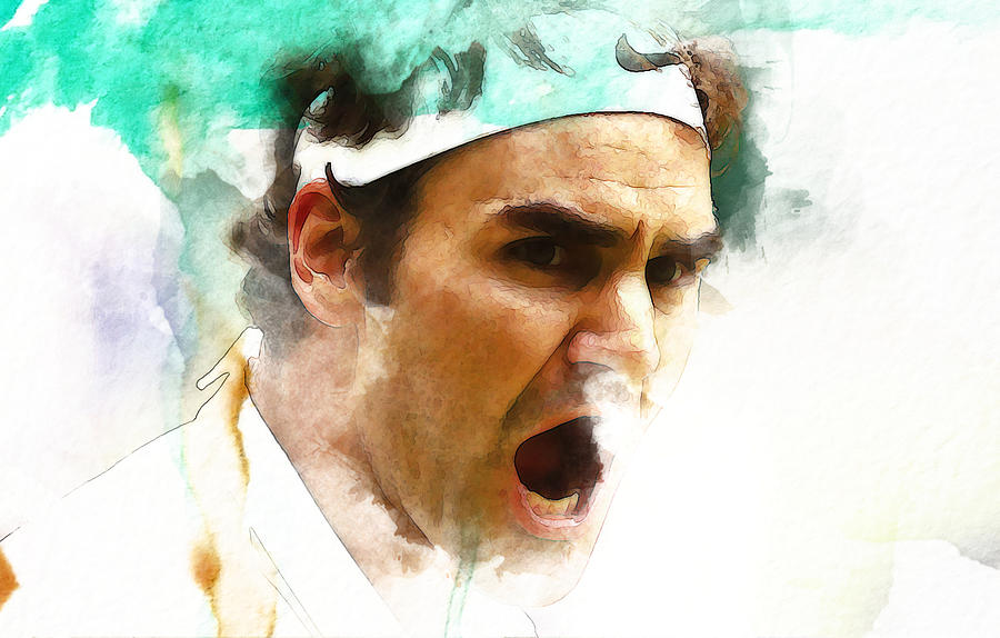 Roger Federer Fired Up 1b Mixed Media by Brian Reaves