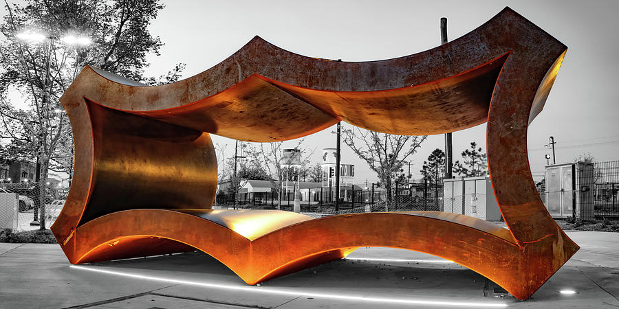 Rogers Arkansas Frisco Sculpture Panorama - Selective Color Photograph by Gregory Ballos