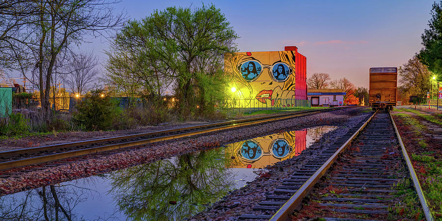 Rogers Mural Reflections Near Railyard Park Panorama - Northwest Arkansas Photograph by Gregory Ballos