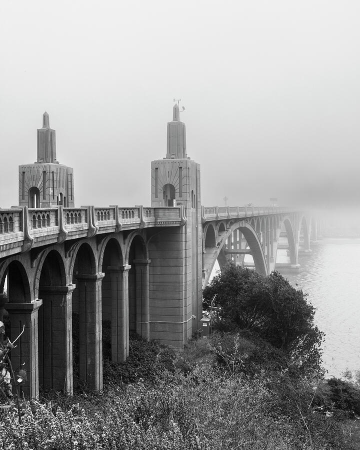 Rogue River Bridge in Fog Vertical Photograph by Mike Lee