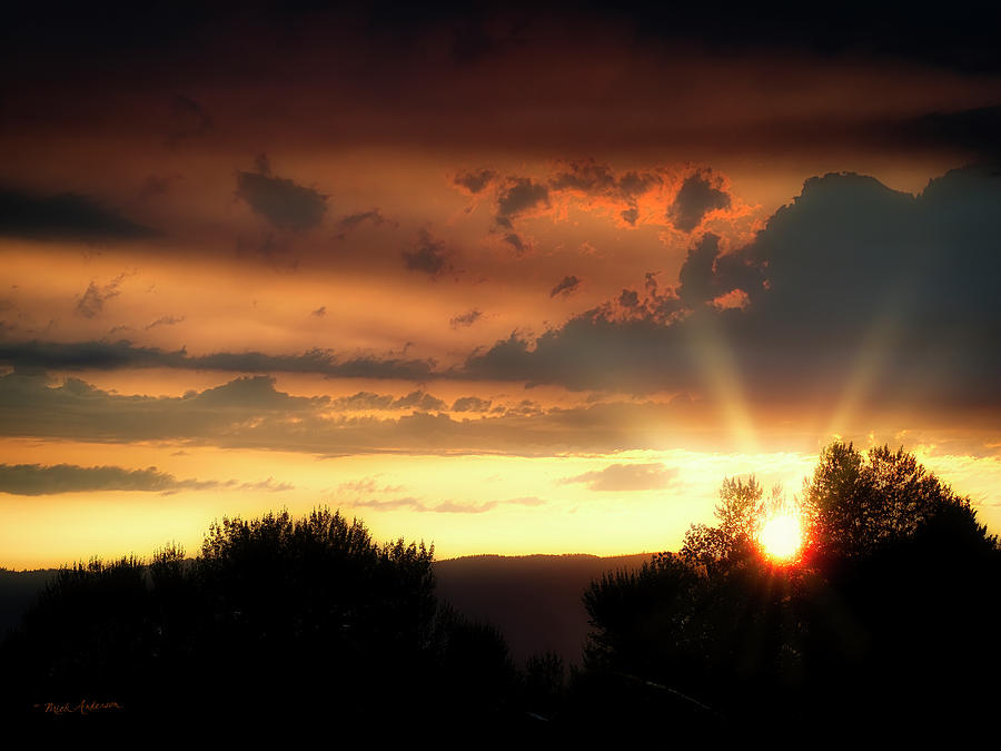 Rogue Valley Sunset with Smoke - PhotoArt Photograph by Mick Anderson