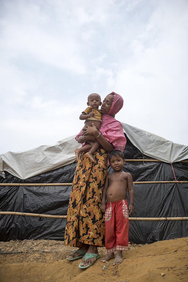 Rohingya mother and children in refugee camp Photograph by Joel Carillet