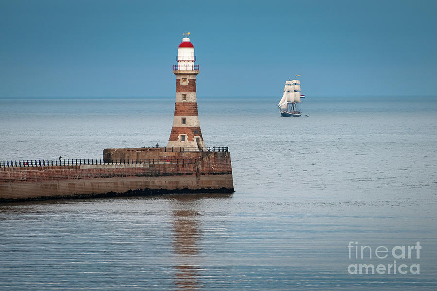 Roker Pier Lighthouse and Brig Morgenster  Photograph by Mark Roger Bailey