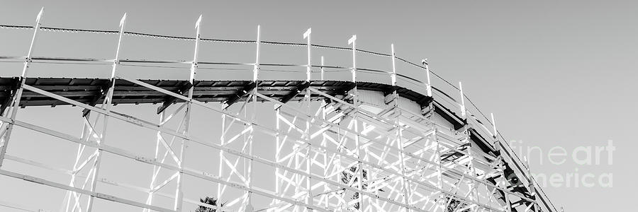 Roller Coaster Santa Cruz Black and White Panorama Photo Photograph by Paul Velgos