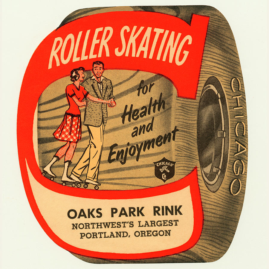 Vintage Drawing - Roller Skating for Health and Enjoyment by Vintage Roller Skating Posters