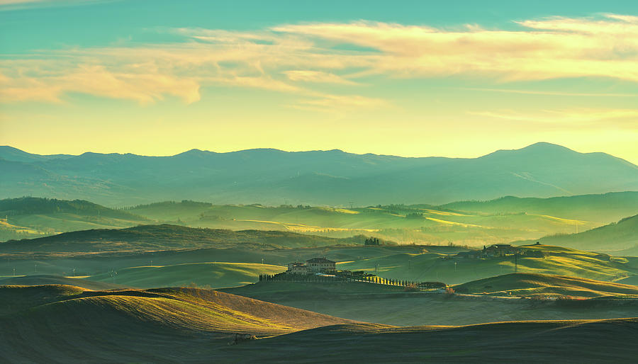 Rolling hills and a house in Volterra, Tuscany Photograph by Stefano Orazzini