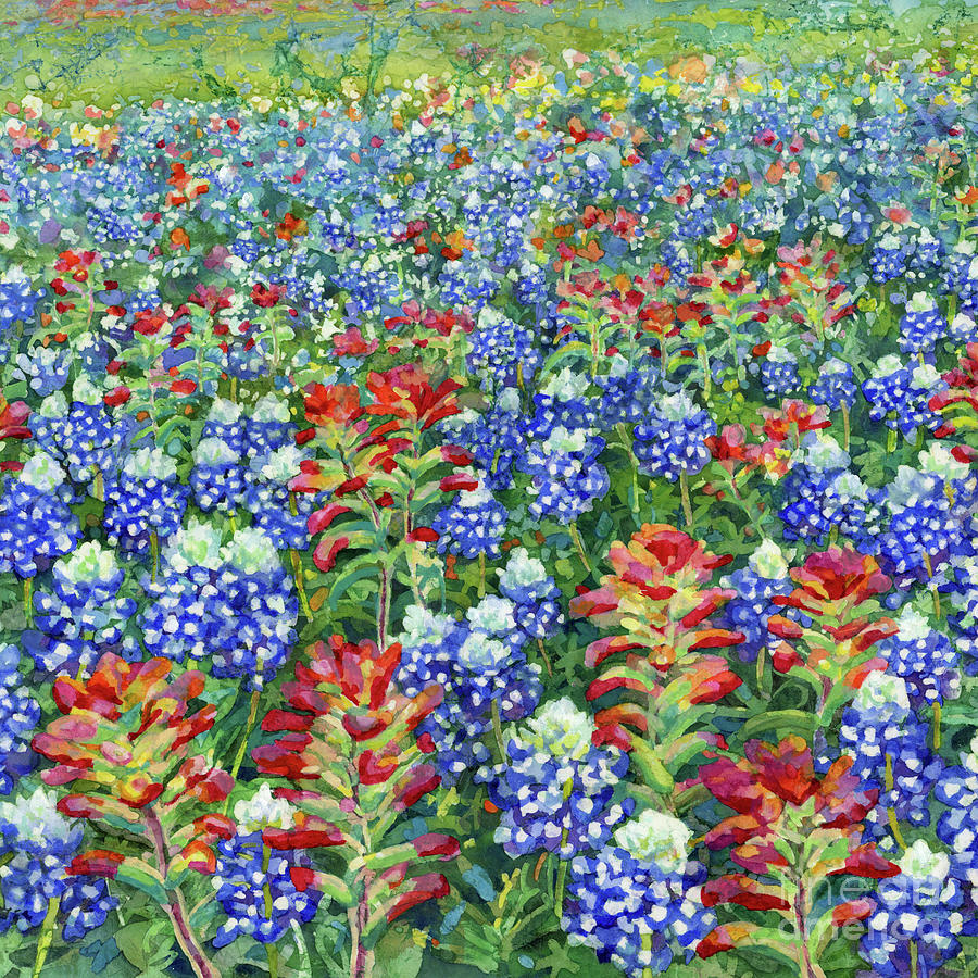 Rolling Hills Of Wildflowers - Bluebonnet And Indian Paintbrush 2 Painting