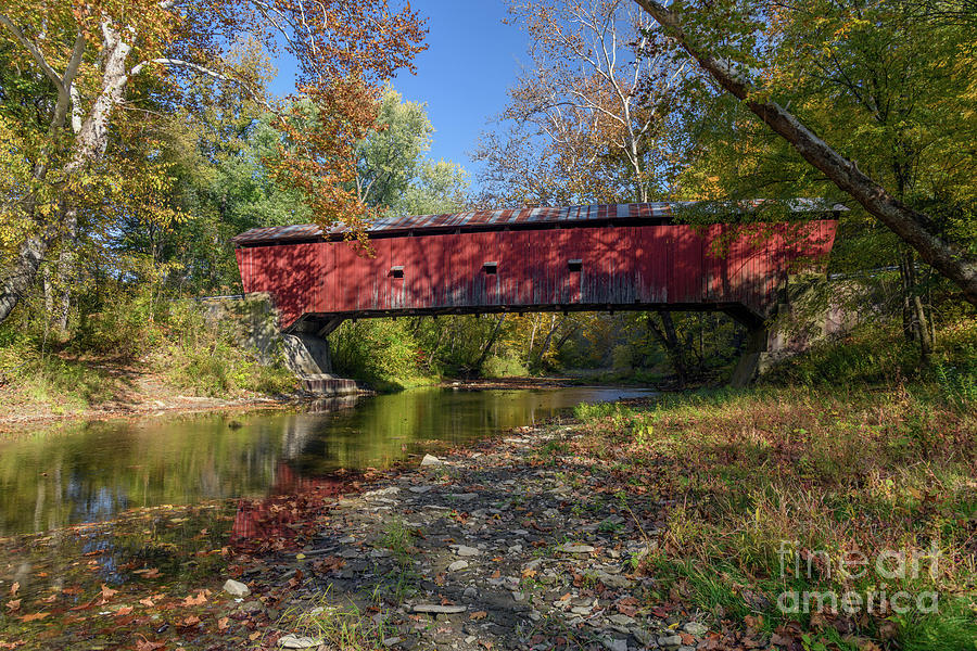 Fall Photograph - Rolling Stone Covered Bridge - D012440 by Daniel Dempster