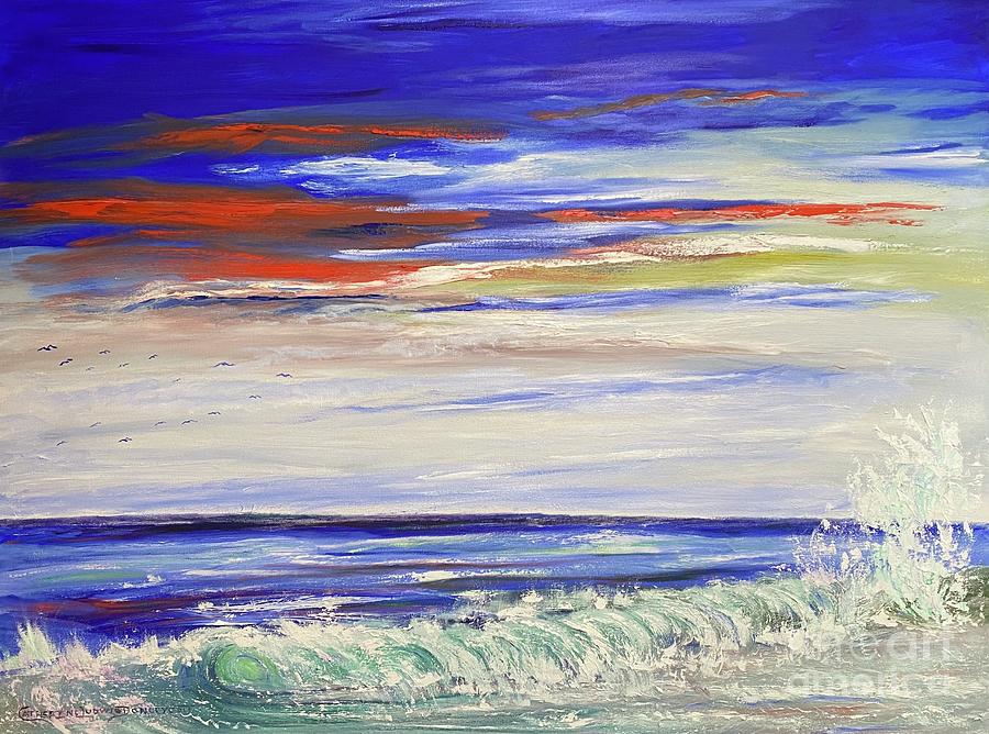 Rolling Wave Sunset  Painting by Catherine Ludwig Donleycott