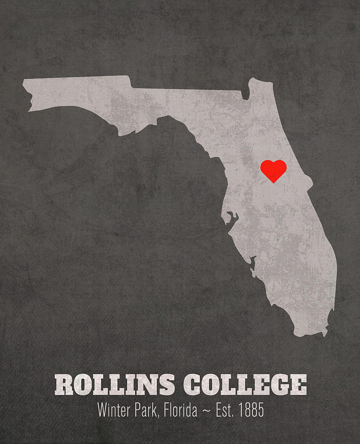 Map Mixed Media - Rollins College Winter Park Florida Founded Date Heart Map by Design Turnpike