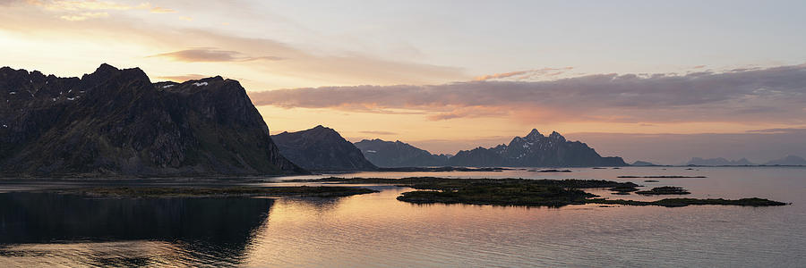 Rolvsfjorden Vestvagoya mountains sunrise Lofoten Islands Photograph by Sonny Ryse