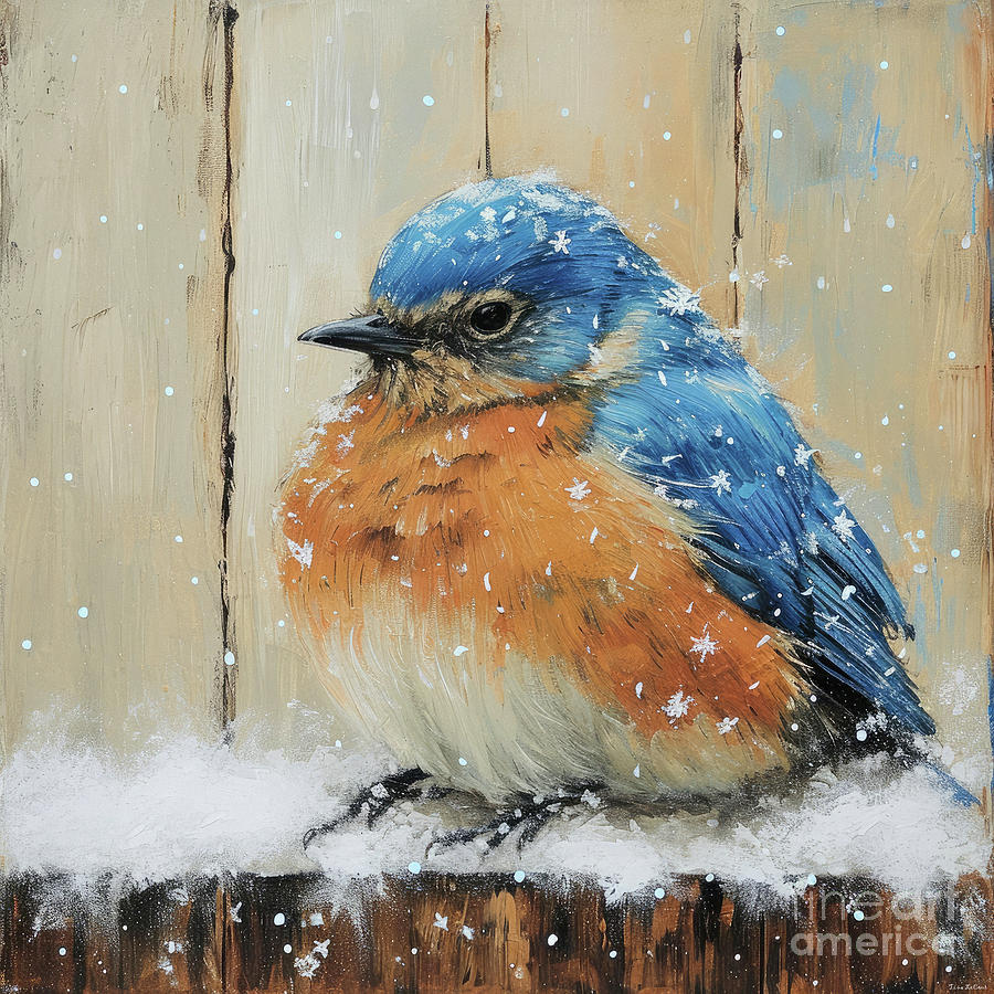 Roly Poly Bluebird Painting by Tina LeCour