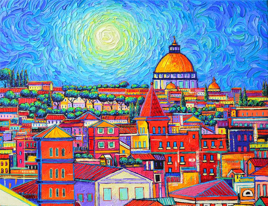 ROMA ABSTRACT ROOFTOPS textural impasto palette knife oil commission painting Ana Maria Edulescu Painting by Ana Maria Edulescu