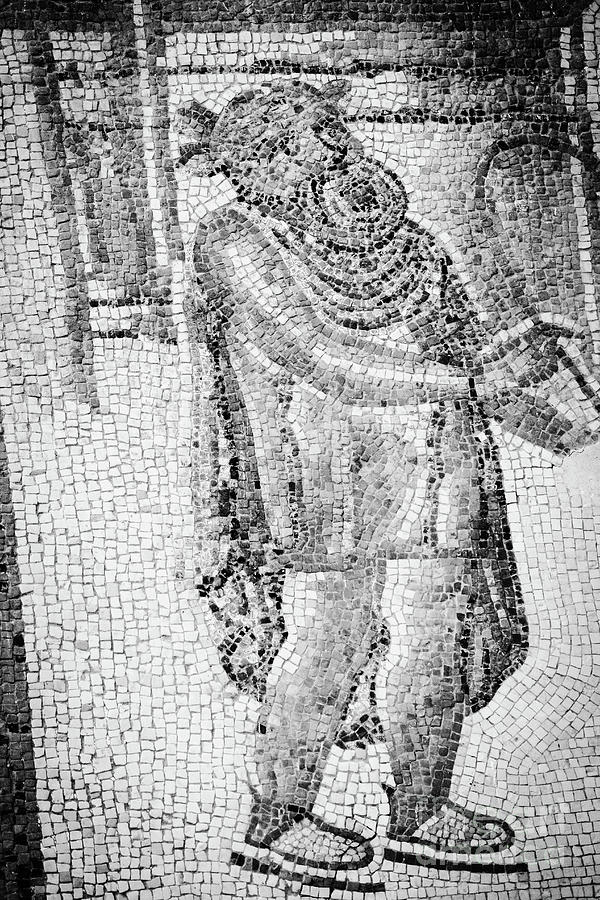 Roman Actor Mosaic Cordoba Black And White Vertical Photograph