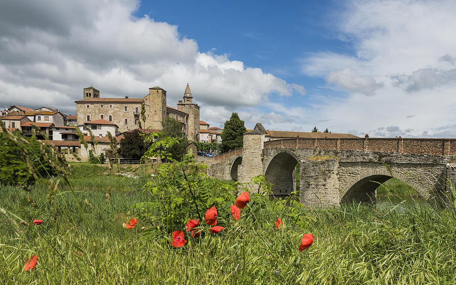 Roman Bridge, River and Church of Monastero Bormida, Piedmont Photograph by Kloeg008