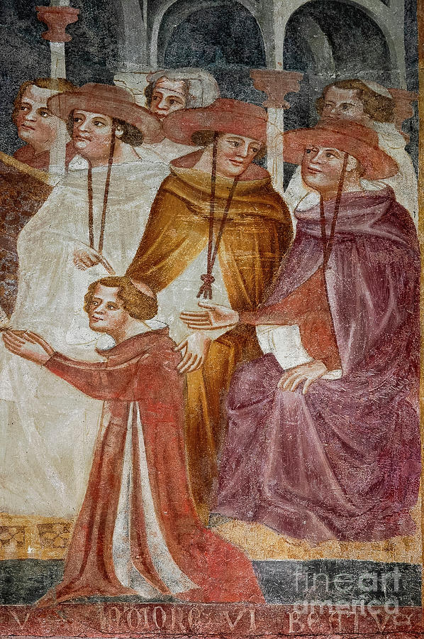 Roman Catholic cardinals in galero hats and ferraiolo capes - medieval  fresco in Bolzano, Italy by Terence Kerr