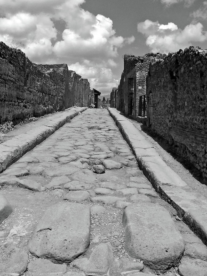 Roman Chariot Road Pompeii Black And White Photograph by Debbie Oppermann