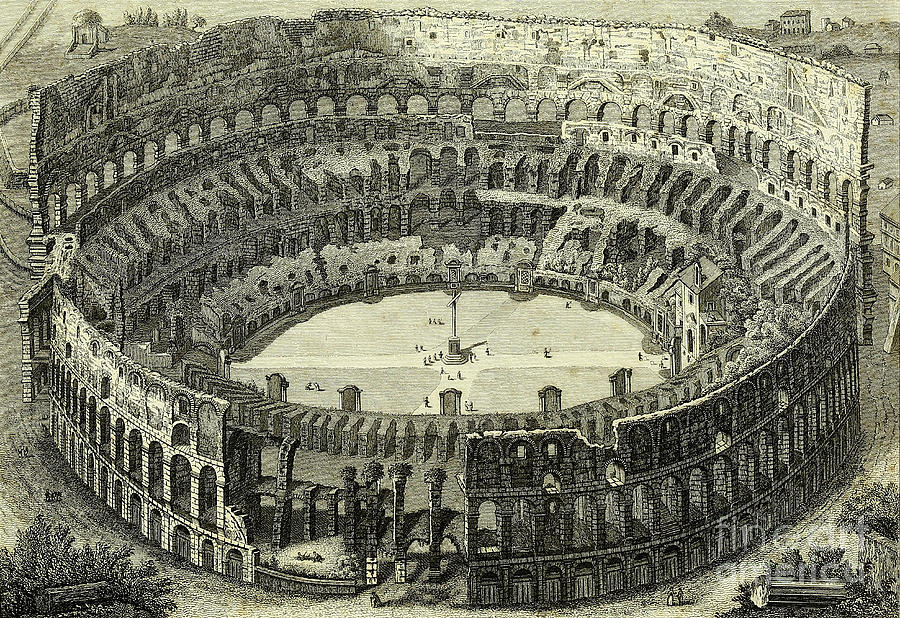 Roman coliseum, Rome Italy e2 Drawing by Historic illustrations - Fine ...