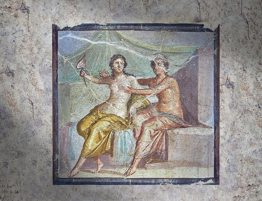 Roman Erotic Fresco of Mars and  Venus - Pompeii - Naples National Archaeological Museum Photograph by Paul E Williams