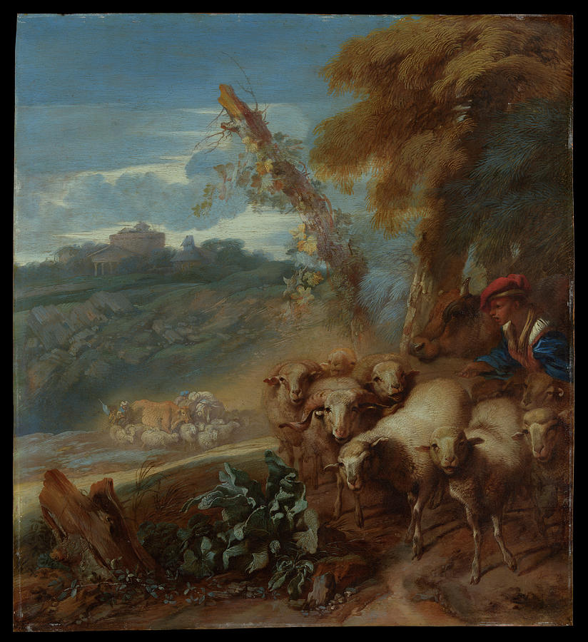 Roman Landscape with a Shepherd and Sheep late 1640s Giovanni Benedetto Castiglione Painting by MotionAge Designs
