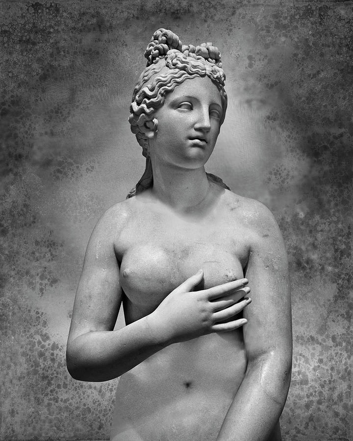Roman marble sculpture of Aphrodite  or Venus - black and white wall art print Sculpture by Paul E Williams